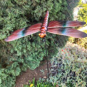 14.5" Large Cardinal Meadowhawk Metal Dragonfly Wall/Fence Decor Garden Stake